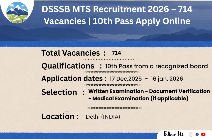 DSSSB MTS Recruitment 2026 – 714 Vacancies | 10th Pass Apply Online