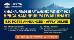 HPRCA Patwari Recruitment 2026 – Apply Online for 530 Posts