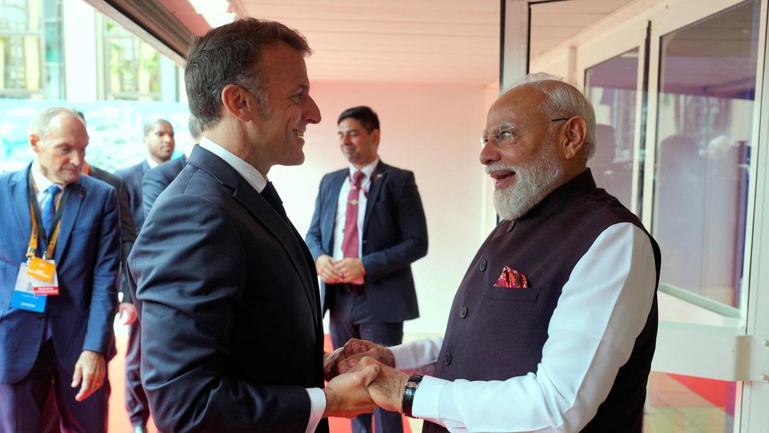 Prime Minister Narendra Modi and French President Emmanuel Macron inaugurating Bharat Innovates 2026 in Nice, France