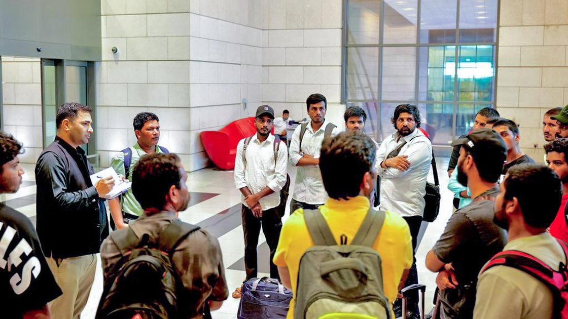 Indian crew members of MT Jalveer in Muscat before repatriation