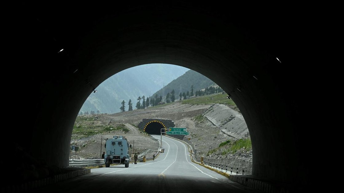Zojila Tunnel breakthrough ceremony with Union Minister Nitin Gadkari and officials at Minamarg, Ladakh