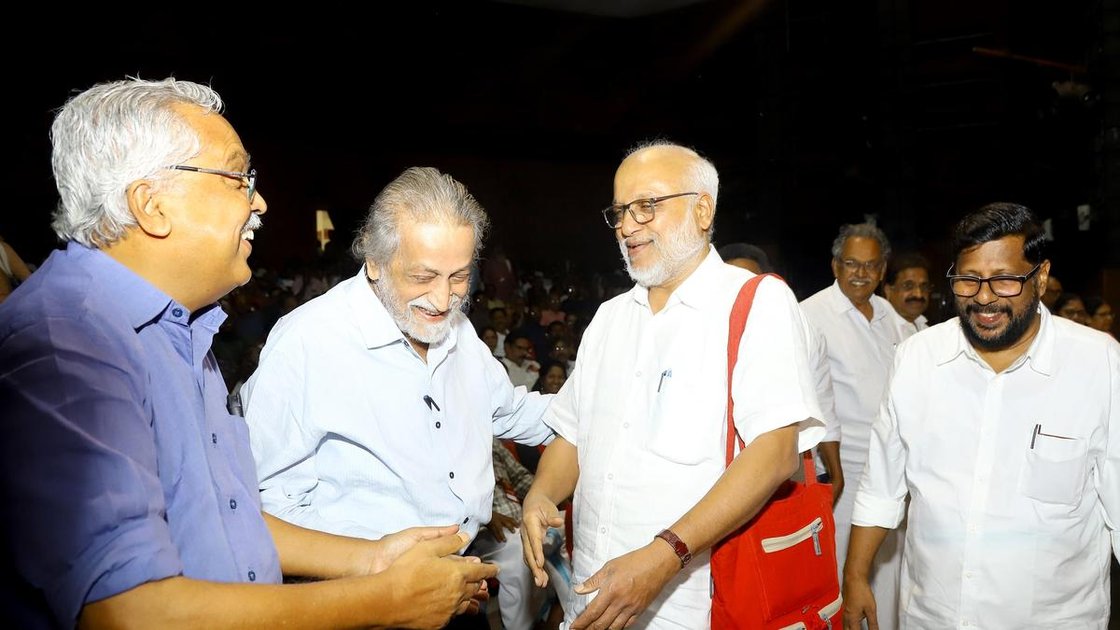 CPI(M) general secretary M.A. Baby speaking at a press conference in Thrissur, Kerala