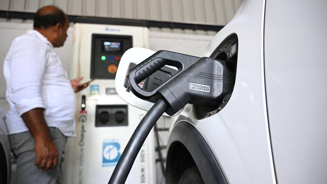 EV charging station at a toll plaza on Bengaluru-Pune highway