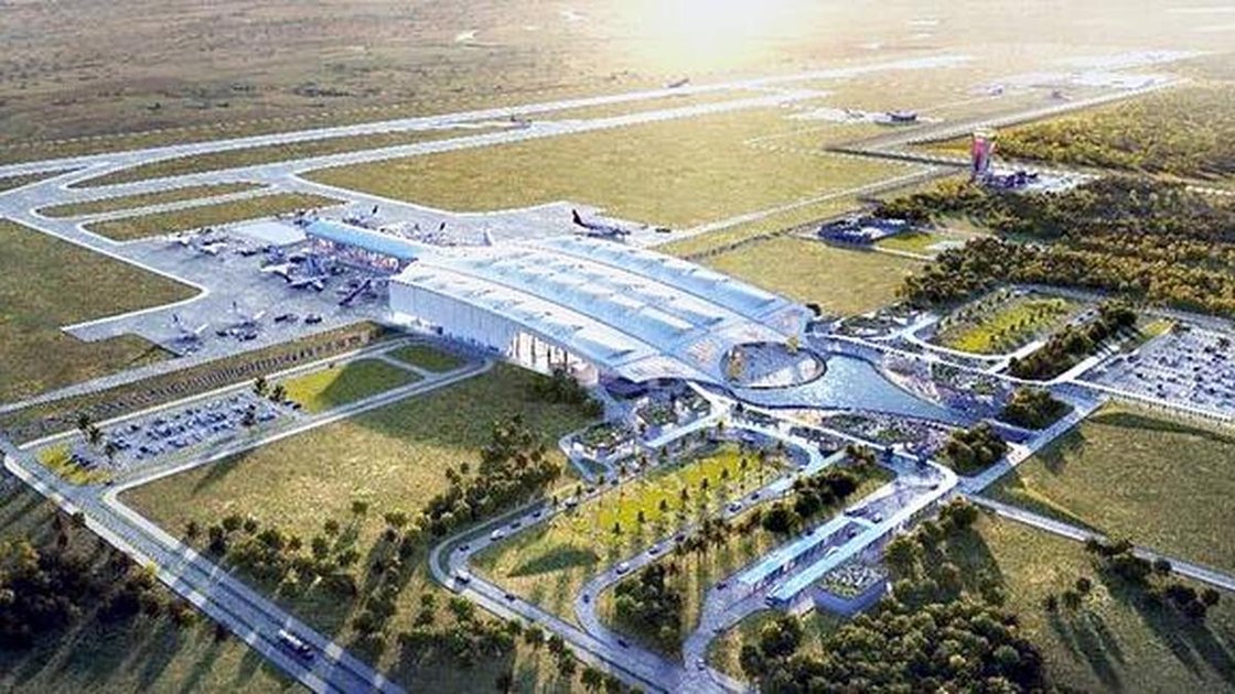 A view of the greenfield Bhogapuram airport under construction
