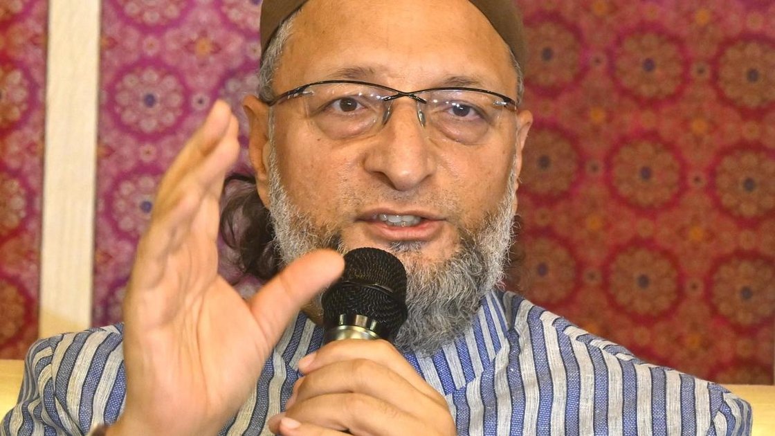 Asaduddin Owaisi addressing a media conference in Hyderabad on June 11, 2026