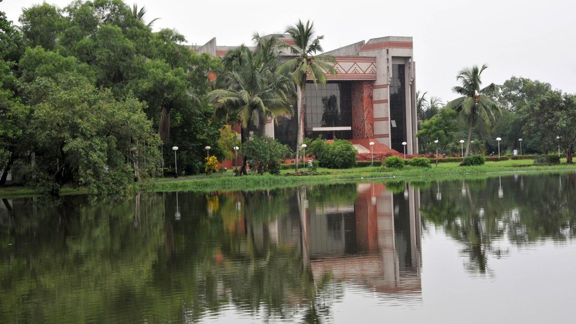 IIM-Calcutta campus with students walking