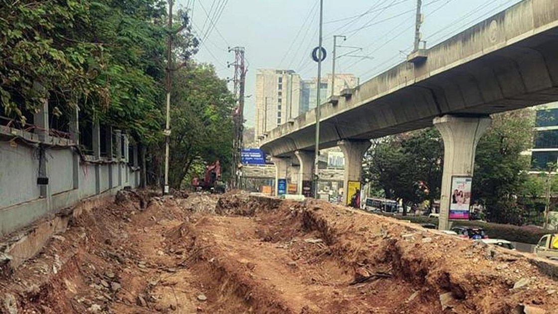 GHMC द्वारा हैदराबाद में लिंक रोड निर्माण का प्रतिनिधित्व करता चित्र
