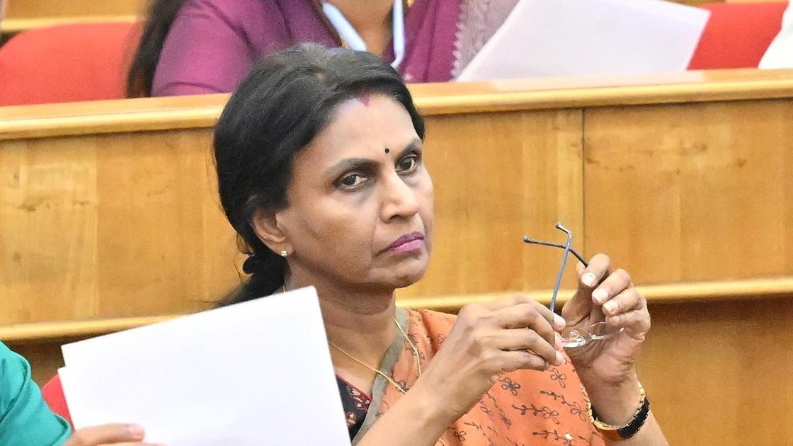 R. Sreelekha speaking at an event