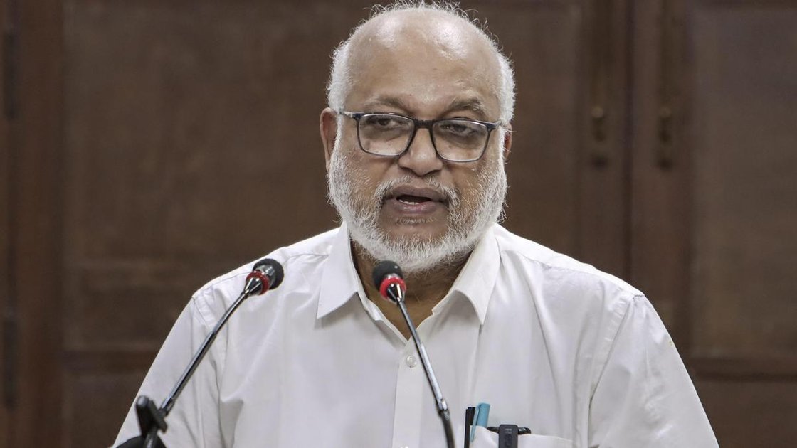 CPI(M) general secretary M.A. Baby speaking at a press conference