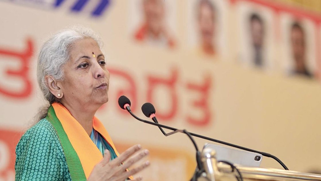 Union Finance Minister Nirmala Sitharaman addressing BJP Karnataka’s Viksit Bharat Sankalp Samavesh programme in Bengaluru
