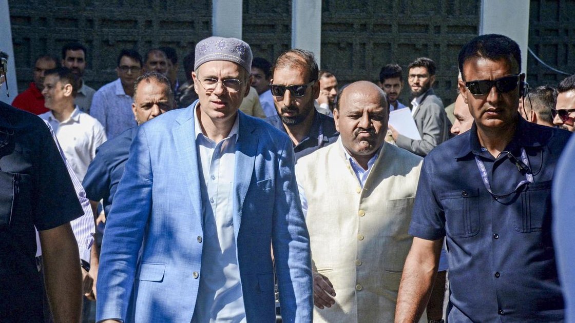 Jammu and Kashmir Chief Minister Omar Abdullah with Deputy CM Surinder Kumar Choudhary in Srinagar on June 15, 2026