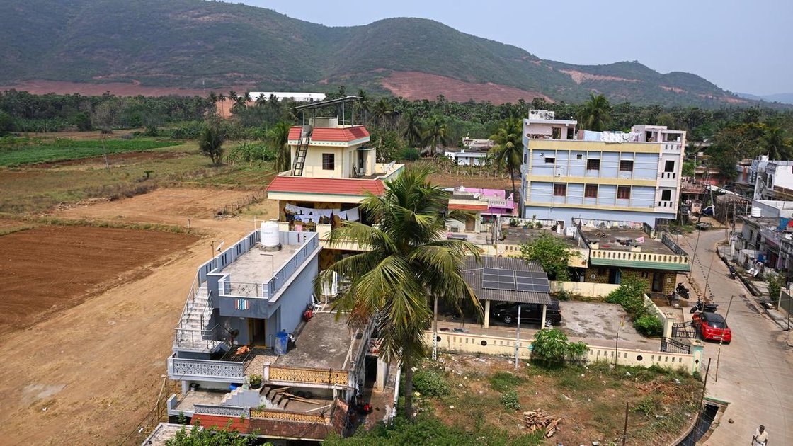 Aerial view of Tarluvada village where Google data centre construction is underway in Visakhapatnam