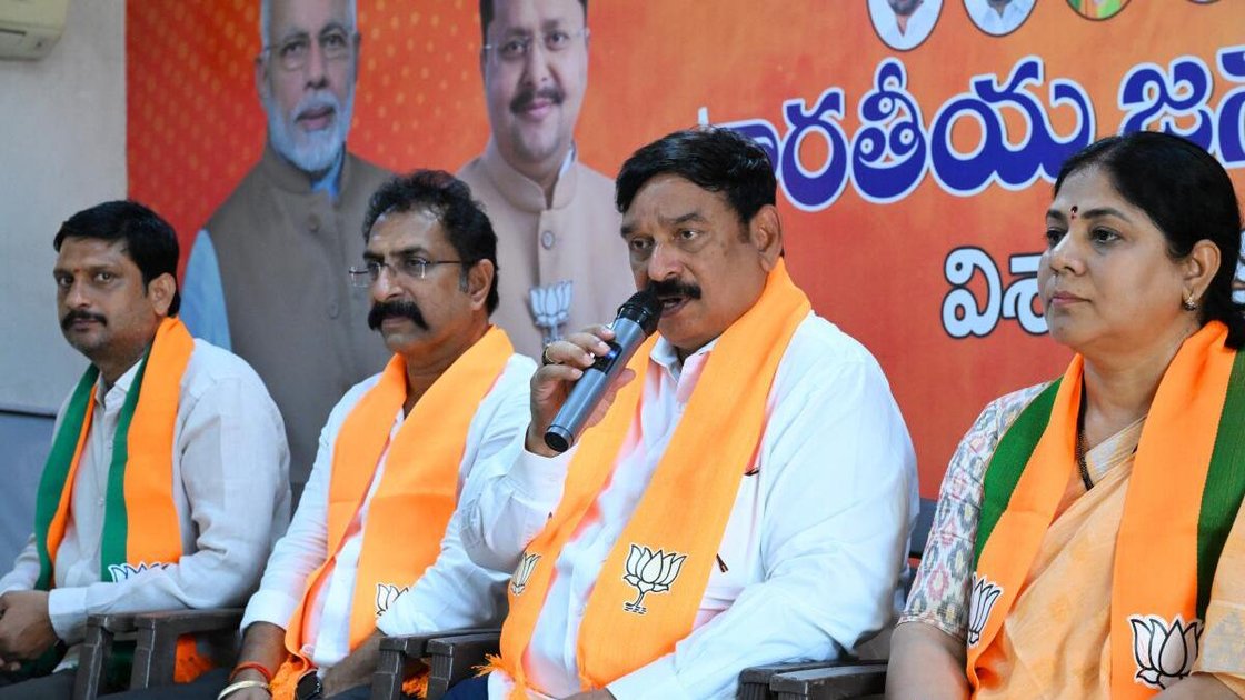 BJP MLA P. Vishnu Kumar Raju addressing a press conference in Visakhapatnam