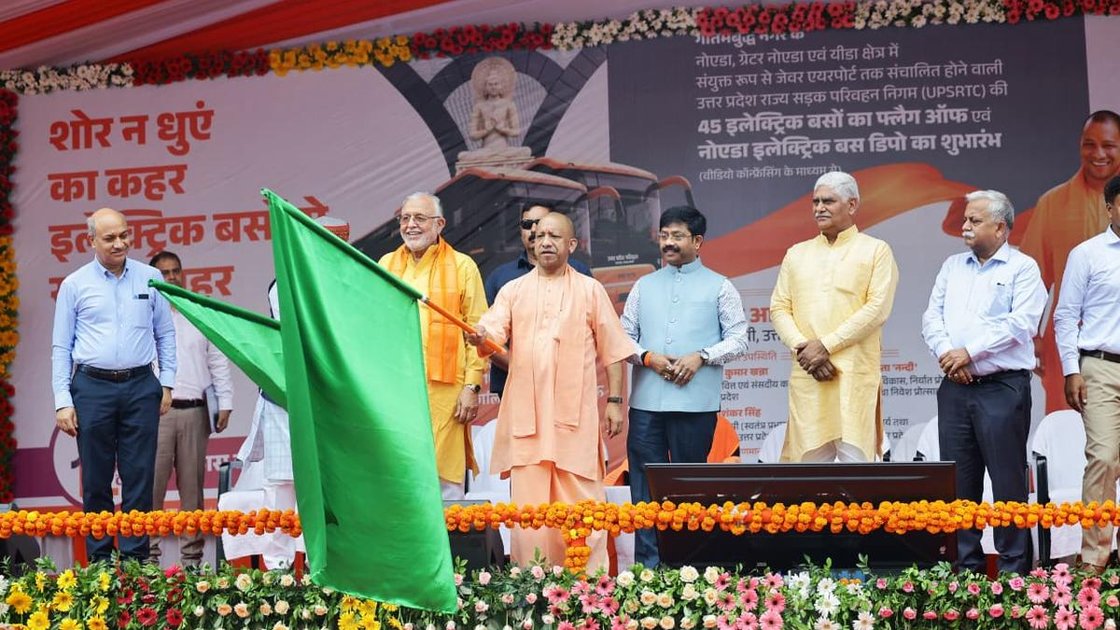 Uttar Pradesh Chief Minister Yogi Adityanath flags off electric and hydrogen buses for Noida region