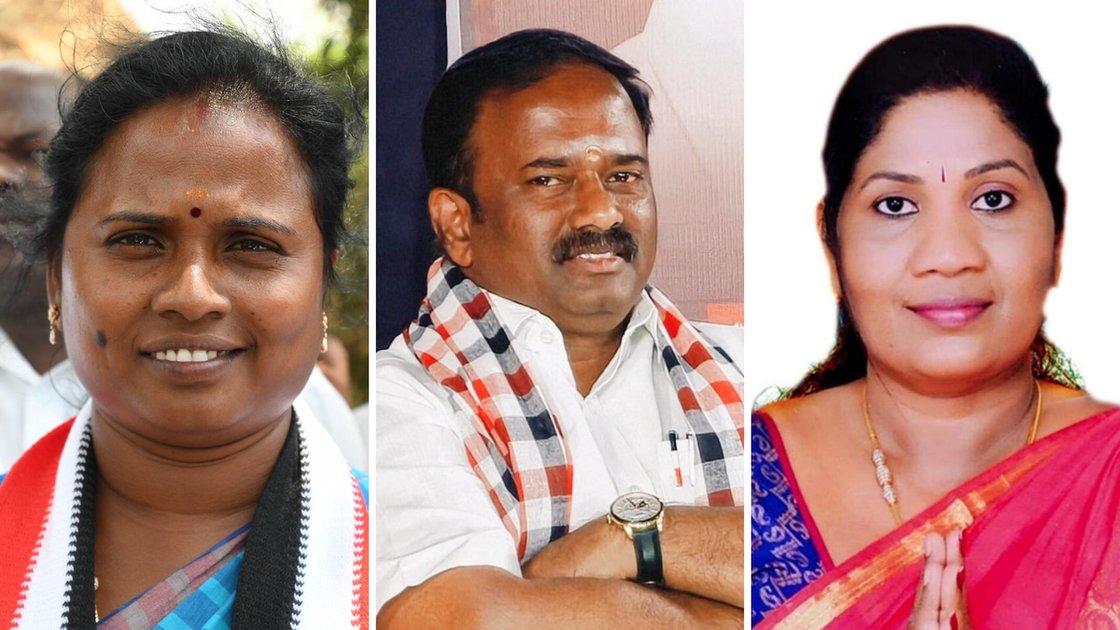 AIADMK के तीन विधायक मारगथम कुमारवेल, एस. जयकुमार और पी. सत्यभामा की फाइल फोटो