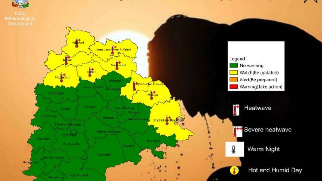 IMD heatwave warning map for Telangana districts