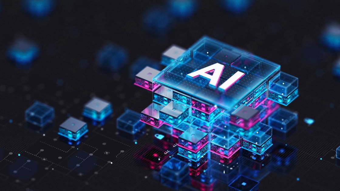 AI चिप और नेटवर्क कनेक्शन का प्रतिनिधित्व करता एक डिजिटल चित्रण