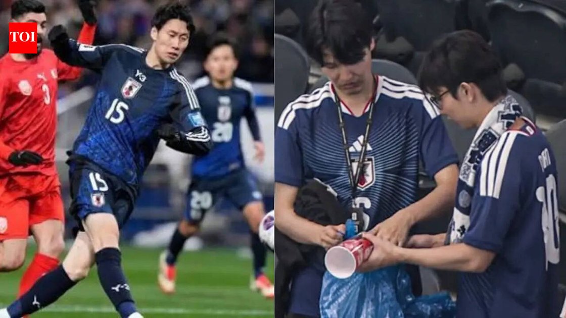 Japanese football fans cleaning stadium after FIFA World Cup 2026 match