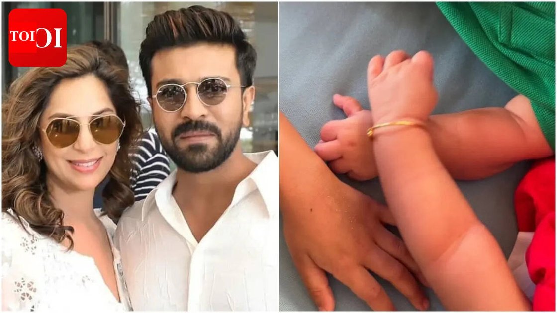 Ram Charan and Upasana with their twin daughters during first anniversary celebration