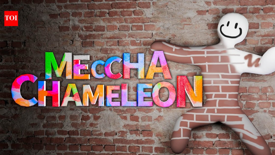 Screenshot of Meccha Chameleon Multiplayer gameplay showing a chameleon blending into a colorful background