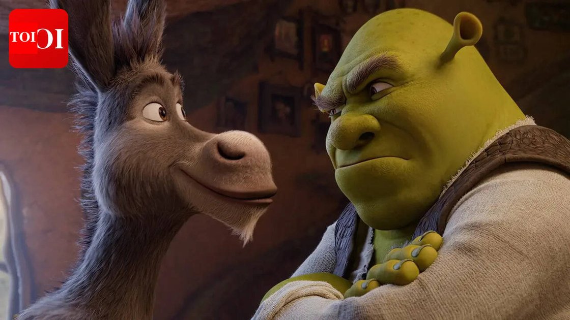 Shrek 5 teaser trailer scene showing Shrek in his swamp with Fiona and Donkey in the background